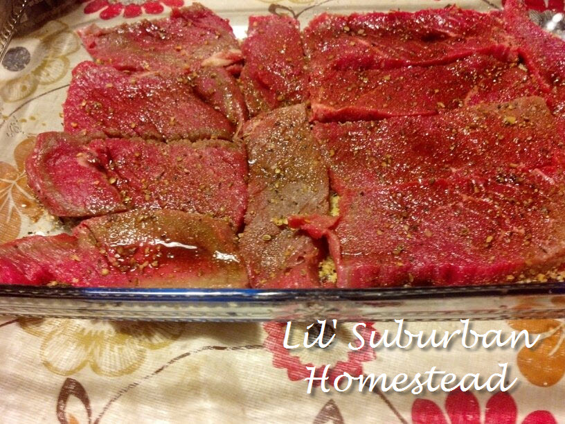 london broil sliced up and marinated
