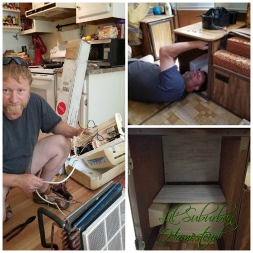my husband installing our camper ac system